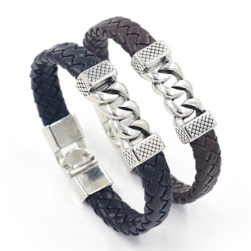 PU Leather Bracelet, with Tibetan Style, punk style & for man, more colors for choice, 210x11mm, Sold By PC