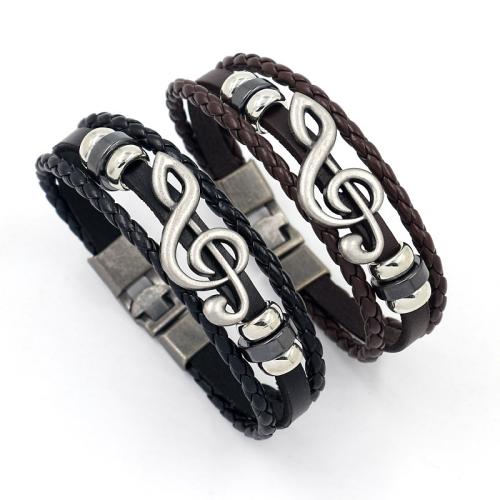 Cowhide Bracelet, with Tibetan Style, Music Note, multilayer & punk style & Unisex, more colors for choice, Length:Approx 21 cm, Sold By PC