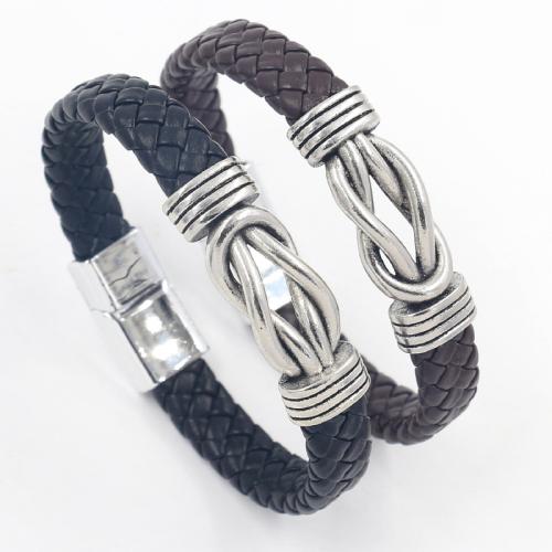 PU Leather Bracelet, with Tibetan Style, punk style & Unisex, more colors for choice, Length:Approx 21.5 cm, Sold By PC