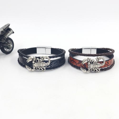 PU Leather Bracelet, with Tibetan Style, Scorpion, multilayer & punk style & Unisex, more colors for choice, 210x12mm, Sold By PC