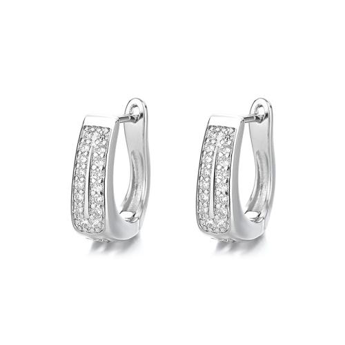 Boucles d'oreilles en laiton zircon cubique pavent, bijoux de mode & pavé de micro zircon & pour femme, argent, 18x6mm, Vendu par paire