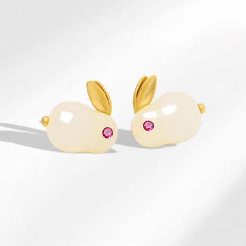 Boucles d'oreilles en laiton zircon cubique pavent, lapin, bijoux de mode & pavé de micro zircon & pour femme, 14.50x9.50mm, Vendu par PC