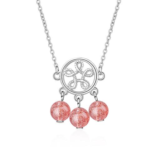 Collier en laiton, avec Strawberry Quartz, avec 3.5cm chaînes de rallonge, bijoux de mode & pour femme, Longueur:Environ 40 cm, Vendu par PC