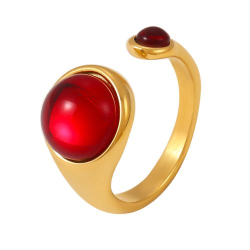 Stainless Steel Finger Ring, 304 Stainless Steel, with Garnet, fashion jewelry & for woman, more colors for choice, US Ring Size:7, Sold By PC