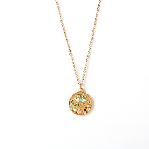 Stainless Steel Jewelry Necklace, 304 Stainless Steel, with 5cm extender chain, different designs for choice & micro pave cubic zirconia & for woman & enamel, golden, 16mm, Length:Approx 40 cm, Sold By PC