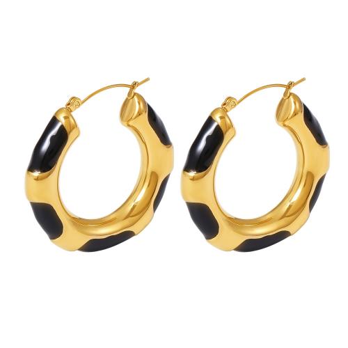 Stainless Steel Lever Back Earring, 304 Stainless Steel, fashion jewelry & for woman & enamel, golden, 40x40mm, Sold By Pair