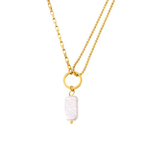 Stainless Steel Jewelry Necklace, 304 Stainless Steel, with Plastic Pearl, with 5cm extender chain, 18K gold plated, fashion jewelry & for woman, golden, Length:Approx 37 cm, Sold By PC