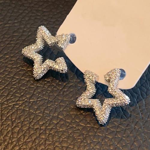 Cubic Zirconia Micro Pave Brass Earring, Star, fashion jewelry & micro pave cubic zirconia & for woman, 15mm, Sold By Pair