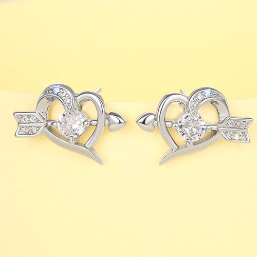 Boucles d'oreilles en laiton zircon cubique pavent, bijoux de mode & pavé de micro zircon & pour femme, 16x11mm, Vendu par paire