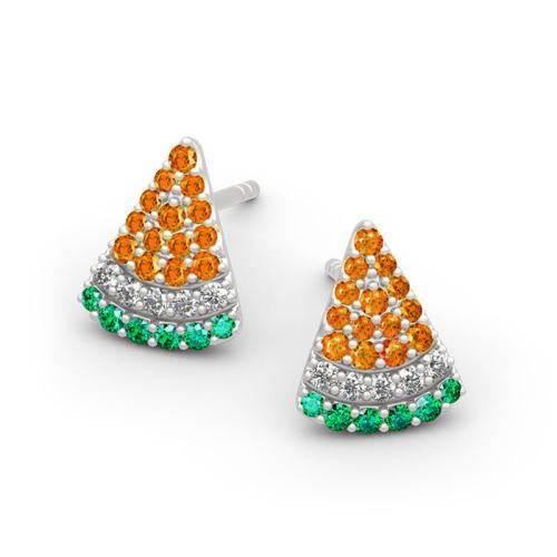 Boucles d'oreilles en laiton zircon cubique pavent, pastèque, bijoux de mode & pavé de micro zircon & pour femme, 10x11.50mm, Vendu par paire