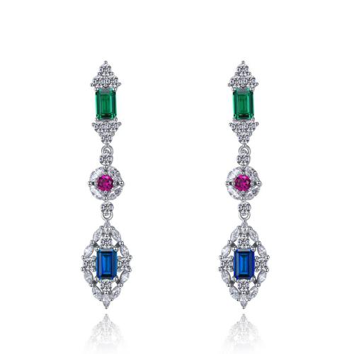 Boucles d'oreilles en laiton zircon cubique pavent, bijoux de mode & pavé de micro zircon & pour femme, 10x51mm, Vendu par paire