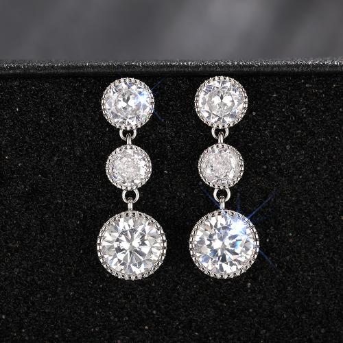 Boucles d'oreilles en laiton zircon cubique pavent, bijoux de mode & pavé de micro zircon & pour femme, 9.50x27mm, Vendu par paire