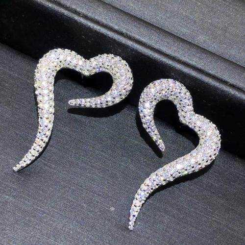 Boucles d'oreilles en laiton zircon cubique pavent, coeur, bijoux de mode & pavé de micro zircon & pour femme, 18x30mm, Vendu par paire