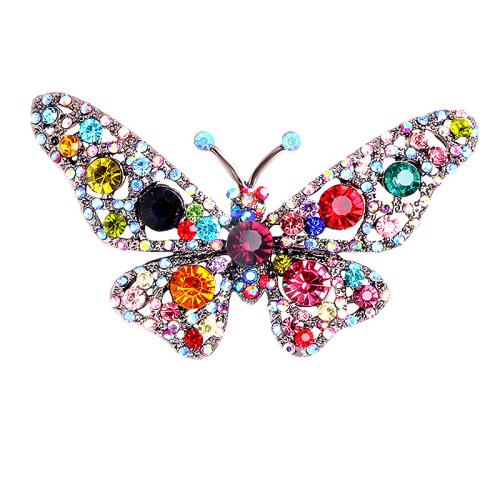 Tibetan Style Brooches, Butterfly, fashion jewelry & for woman & with rhinestone, more colors for choice, 75x45mm, Sold By PC