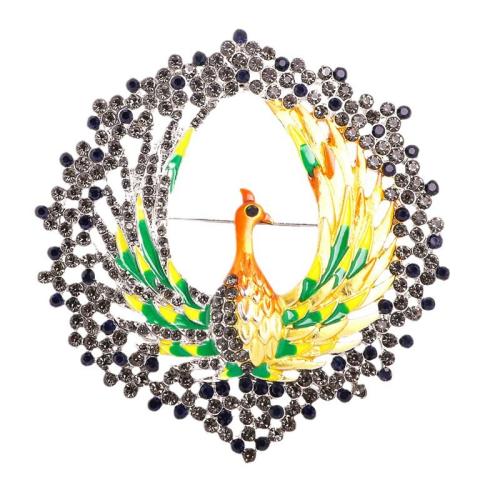 Tibetan Style Brooches, Peacock, fashion jewelry & for woman & with rhinestone, 70x75mm, Sold By PC