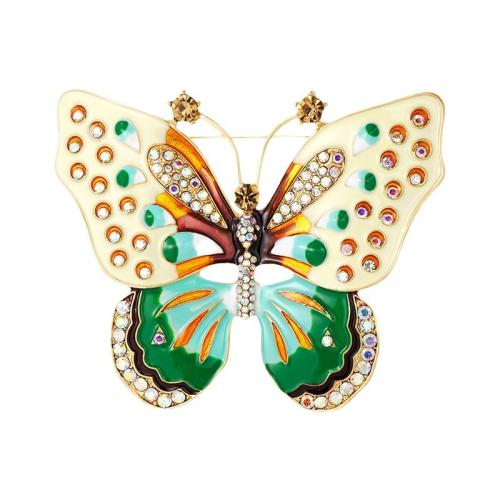 Broches en alliage de zinc, papillon, pour femme & émail & avec strass, 85x73mm, Vendu par PC