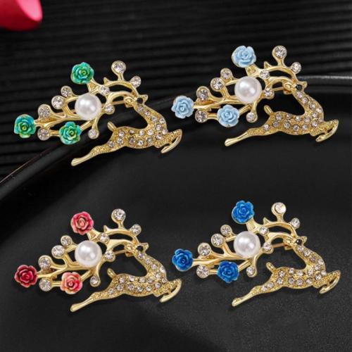 Tibetan Style Brooches, with Plastic Pearl, Deer, fashion jewelry & for woman & with rhinestone, more colors for choice, 49x30mm, Sold By PC