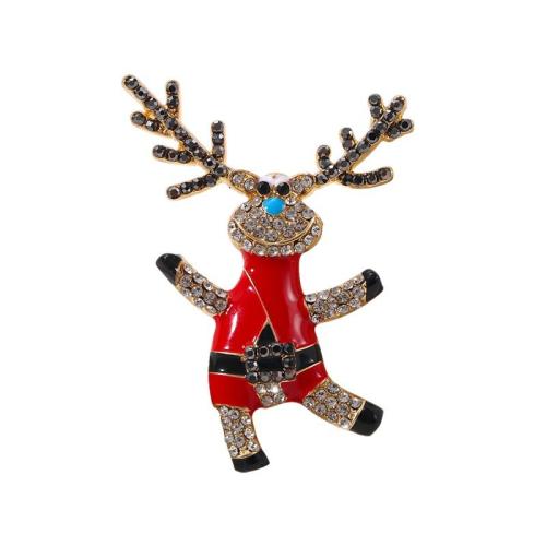 Christmas Brooches, Tibetan Style, Christmas Reindeer, Christmas Design & for woman & enamel & with rhinestone, 37x50mm, Sold By PC