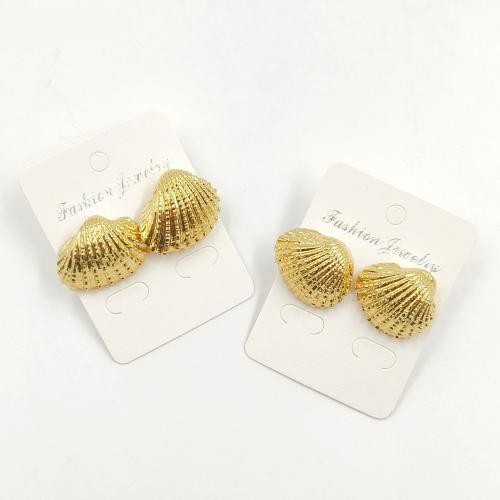 Brass Stud Earring, Shell, gold color plated, fashion jewelry & for woman, nickel, lead & cadmium free, 26.76x21.09mm, Sold By Pair