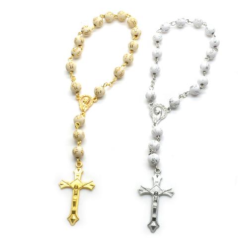 Plastic Pray Beads Bracelet, with Tibetan Style, Cross, plated, fashion jewelry & Unisex, more colors for choice, beads:8mm, Length:Approx 19.5 cm, Sold By PC