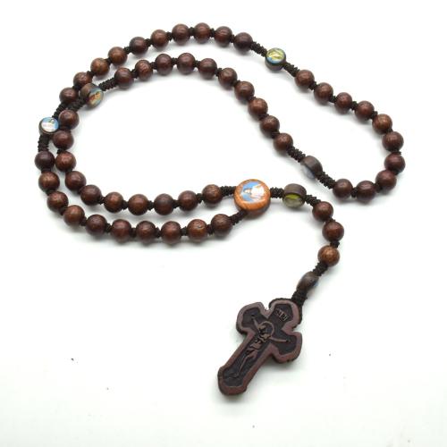 Rosary Necklace, Padauk, with Knot Cord, Cross, handmade, fashion jewelry & Unisex & different size for choice, more colors for choice, Sold By PC