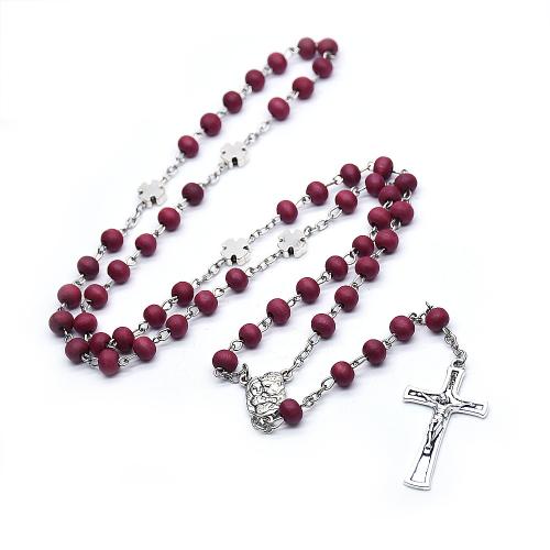 Rosary Necklace, Wood, with Tibetan Style, Cross, silver color plated, fashion jewelry & Unisex, Length:Approx 56 cm, Sold By PC