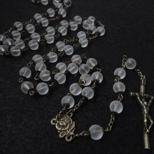 Rosary Necklace, Glass, with Tibetan Style, Cross, antique bronze color plated, fashion jewelry & Unisex, cross:5x2cm, Length:Approx 88 cm, Sold By PC