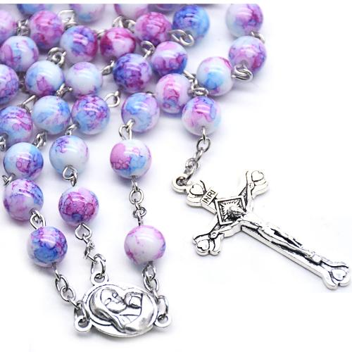 Rosary Necklace, Glass, with Tibetan Style, Cross, silver color plated, fashion jewelry & Unisex, 42x23mm, Length:Approx 58 cm, Sold By PC