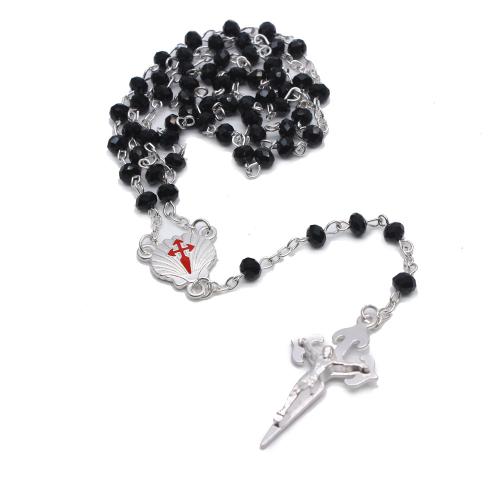 Rosary Necklace, Crystal, with Tibetan Style, Cross, silver color plated, fashion jewelry & Unisex, Jet, Beads: 4x6mm,cross:4.5*2.5cm, Length:Approx 50.5 cm, Sold By PC