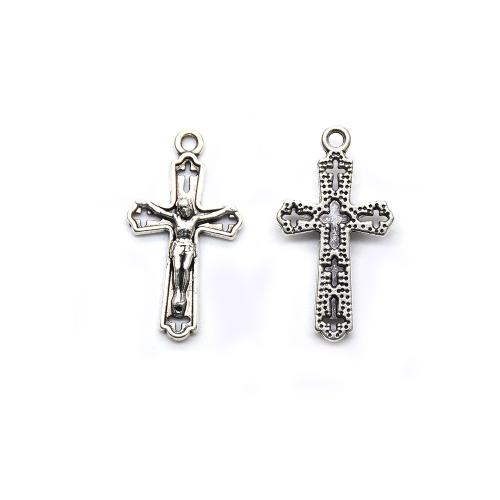 alliage de zinc Pendentif, croix, Plaqué de couleur d'argent, DIY, protéger l'environnement, sans nickel, plomb et cadmium, 15x25mm, 20PC/sac, Vendu par sac