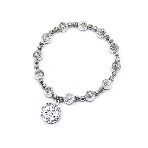 Tibetan Style Pray Beads Bracelet, silver color plated, fashion jewelry & Unisex, nickel, lead & cadmium free, beads:6mm,pendant:1.7x2.1cm, Length:Approx 21 cm, Sold By PC