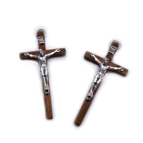 Wood Pendant, with Tibetan Style, Cross, silver color plated, DIY, 40x80mm, Sold By PC