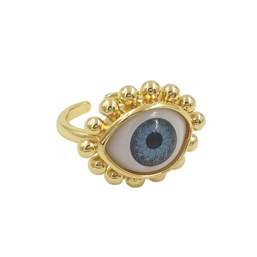 Mal de ojo del anillo de dedo de la joyería, metal, con Nácar, ojo de malvado, chapado en color dorado, Ajustable & unisexo, libre de níquel, plomo & cadmio, tamaño:7, Vendido por UD