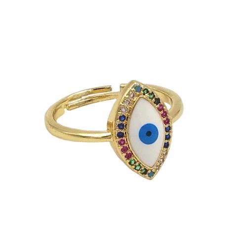 Evil Eye Schmuck Fingerring, Messing, mit Muschel, blöser Blick, goldfarben plattiert, Einstellbar & Modeschmuck & unisex & Micro pave Zirkonia, frei von Nickel, Blei & Kadmium, 9x15mm, Größe:7, verkauft von PC