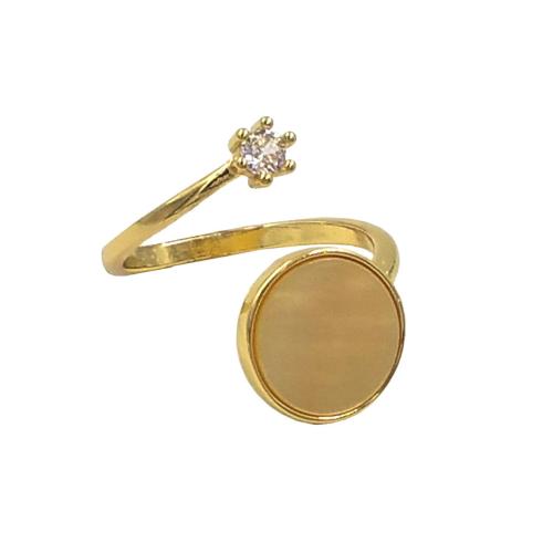 Bague Zircon cubique en laiton, avec zircon cubique & coquille, Placage de couleur d'or, Réglable & bijoux de mode & pour femme, plus de couleurs à choisir, protéger l'environnement, sans nickel, plomb et cadmium, 12x12mm, Taille:7, Vendu par PC