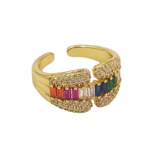 Cúbicos Circonia Micro Pave anillo de latón, metal, chapado en color dorado, Ajustable & Joyería & micro arcilla de zirconia cúbica & para mujer, libre de níquel, plomo & cadmio, tamaño:7, Vendido por UD