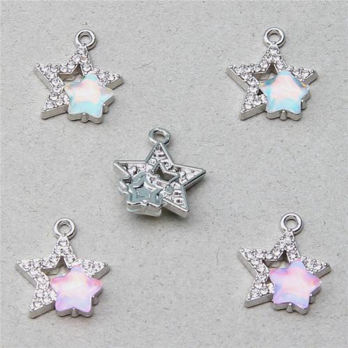 Tibetan Style Rhinestone Pendants, with Resin, Star, silver color plated, DIY & with rhinestone, more colors for choice, nickel, lead & cadmium free, 16x14x4.60mm, 100PCs/Bag, Sold By Bag