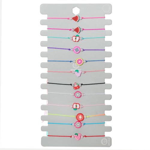 Bijoux bracelets de mode, argile de polymère, avec Cordon de noeud, fruitcéréale, Réglable & pour femme, multicolore, 12PC/fixé, Vendu par fixé