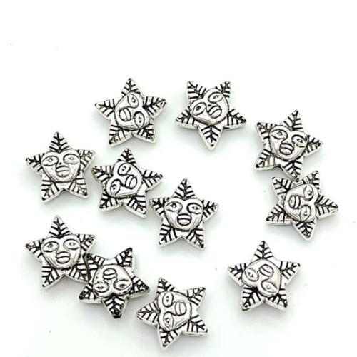 Bijoux de perles en alliage de Zinc , étoile, Plaqué de couleur d'argent, DIY, 10x10mm, 100PC/sac, Vendu par sac