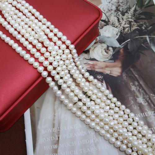 Natural Freshwater Pearl Loose Beads, Slightly Round, DIY, white, about:7-8mm, Sold Per Approx 38 cm Strand