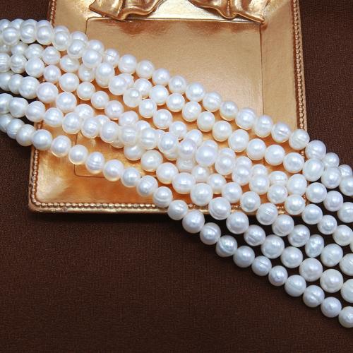 Natural Freshwater Pearl Loose Beads, Slightly Round, DIY, white, about:7-8mm, Sold Per Approx 38 cm Strand