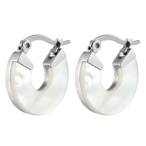 Titanium Steel  Earring, with White Shell, plated, fashion jewelry & for woman, more colors for choice, Sold By Pair