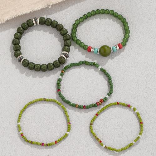 Pulsera de Aleación de Zinc, con Hilo elástico & Perlas plásticas & Acrílico, hecho a mano, Joyería & diferentes estilos para la opción & para mujer, más colores para la opción, longitud:aproximado 18 cm, Vendido por Set