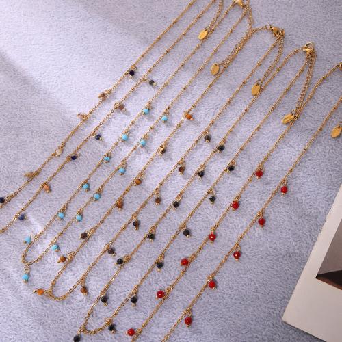 Stainless Steel Jewelry Necklace, 304 Stainless Steel, with Natural Stone, with 5cm extender chain, 18K gold plated, fashion jewelry & different materials for choice & for woman, Length:Approx 40 cm, Sold By PC