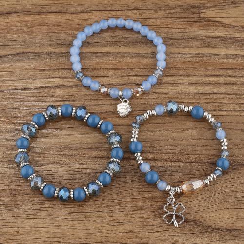 Tibetan Style Bracelet, with Glass Beads & Elastic Thread & Acrylic, plated, three pieces & fashion jewelry & for woman, more colors for choice, Sold By Set