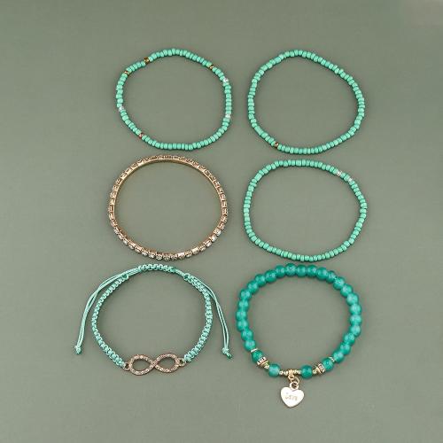 Pulsera de Aleación de Zinc, con Cuentas de vidrio & Hilo elástico & Acrílico, chapado, 6 piezas & Joyería & para mujer, más colores para la opción, Vendido por Set