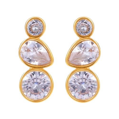 Stainless Steel Stud Earrings, 304 Stainless Steel, plated, fashion jewelry & micro pave cubic zirconia & for woman, more colors for choice, Sold By Pair