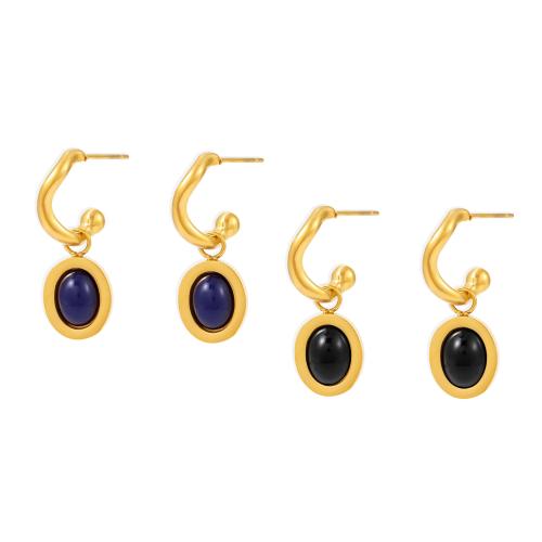 Boucle d'oreille de gaujon en acier inoxydable, Acier inoxydable 304, avec agate noire, Placage, bijoux de mode & différents matériaux pour le choix & pour femme, plus de couleurs à choisir, Vendu par paire