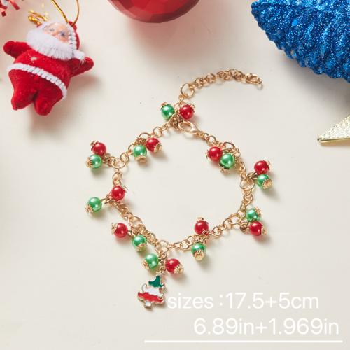 Bracelet de vacances de Noël, alliage de zinc, avec plastique, plaqué de couleur d'or KC, Conception de Noël & pour femme & émail, Pendant:2cm, Vendu par PC