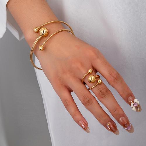 Tibetan Style Jewelry Sets, cuff bangle & finger ring, plated, for woman, gold, Sold By Set